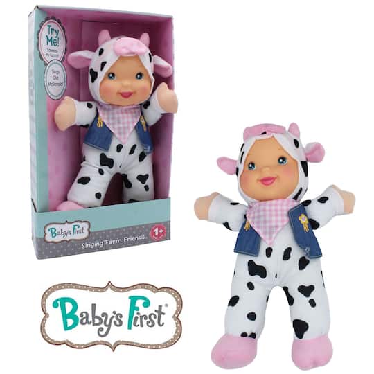 Goldberger Baby's First® Singing Farm Friends™ Bilingual Baby Doll with Cow Outfit